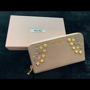MIU MIU Studded Leather Pink Wallet